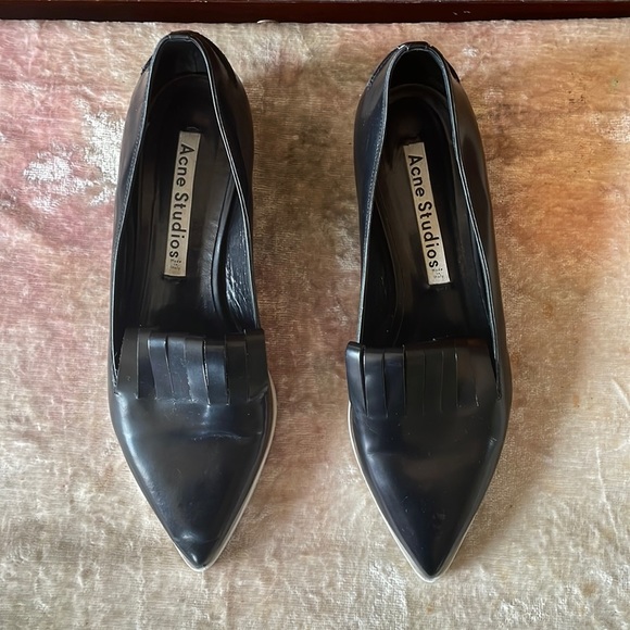 ACNE STUDIOS Leather Black Laser Cut Pointed Toe 2Tone Wedge Loafers $650 EUC 11 - Picture 3 of 10